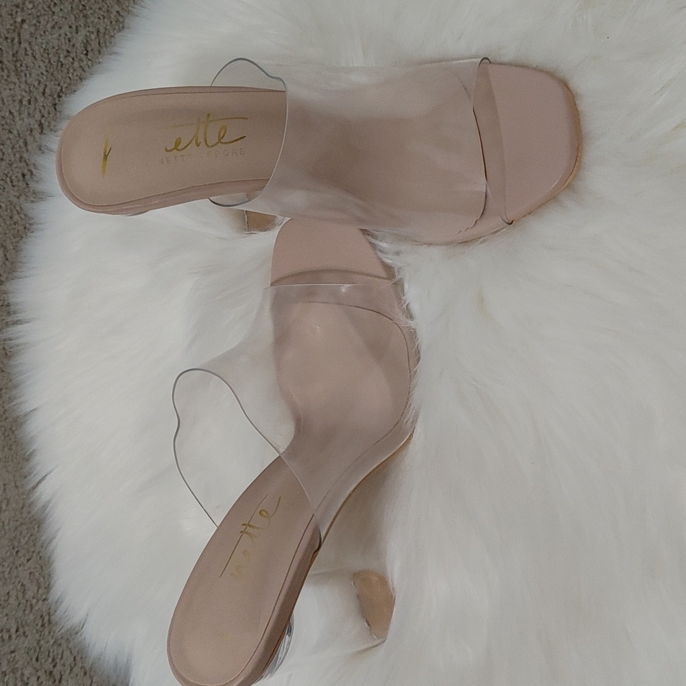 Nanette Lepore Nude Clear Mule Heels Size 8